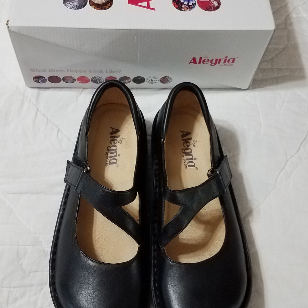 Alegria Dayna Black Napa  Leather 39 Mary Jane style shoe EUC
